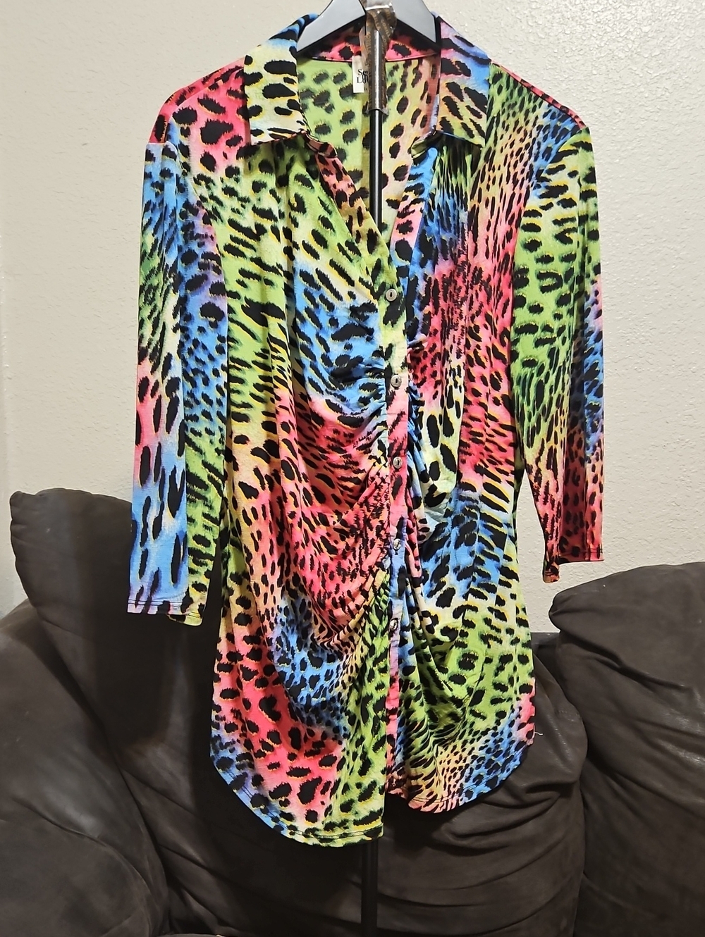 Sew In Love Neon Animal Print Button-Front Shirt